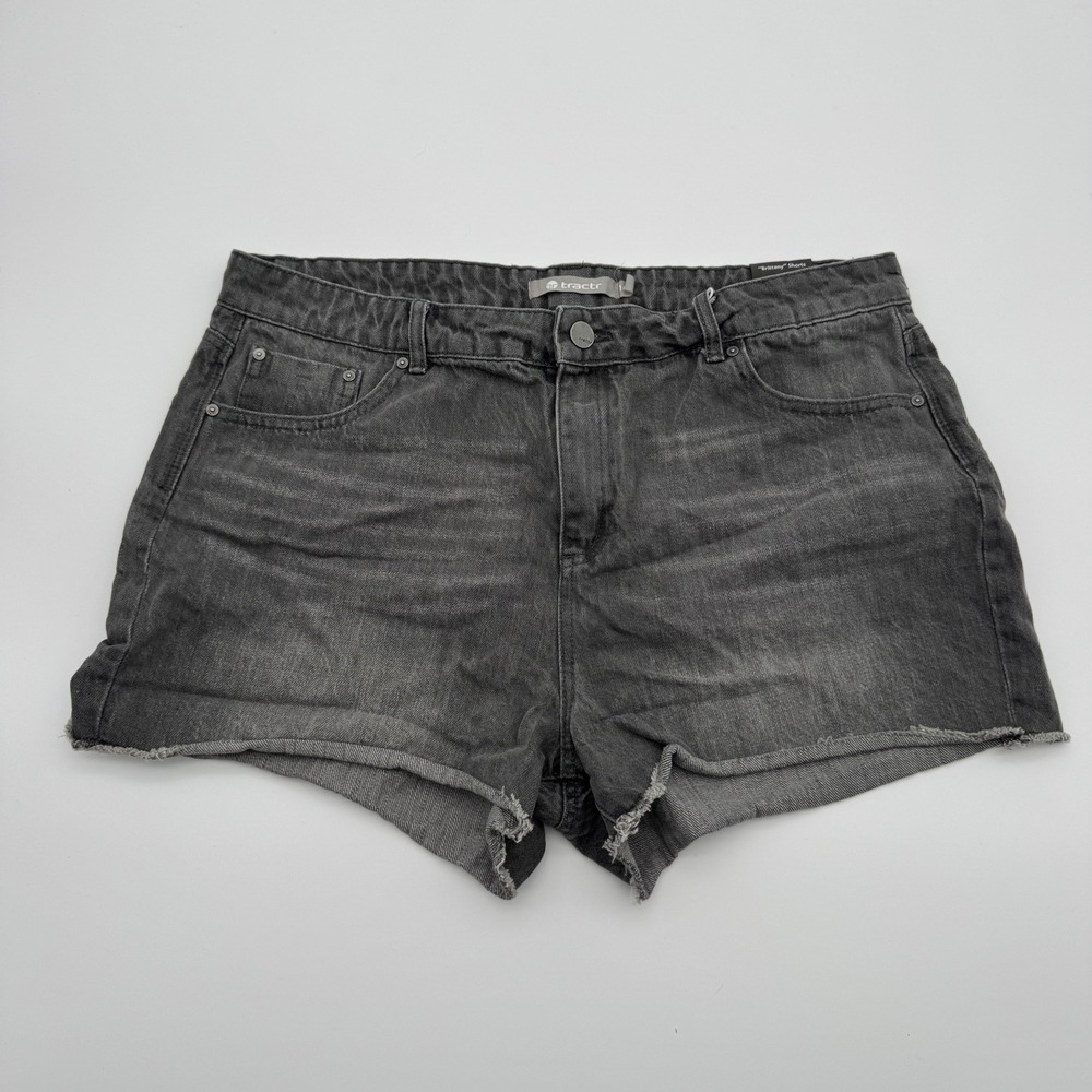 Tractr‎ Brittany Shorts Womens 14/32 Grey Denim Raw Hem Mid Rise Slim